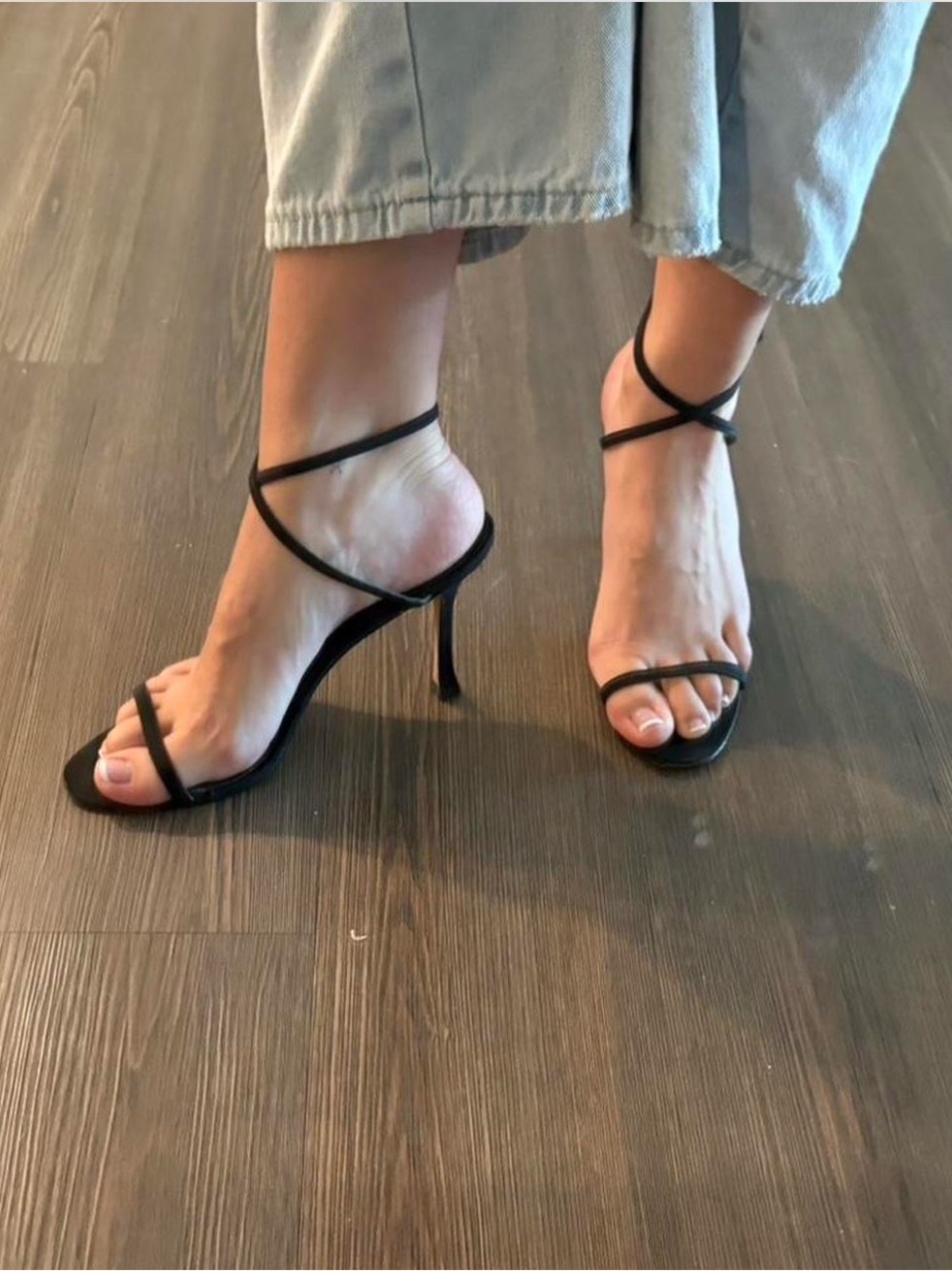 Manolo Blahnik Black Leather Strappy Heeled Sandals